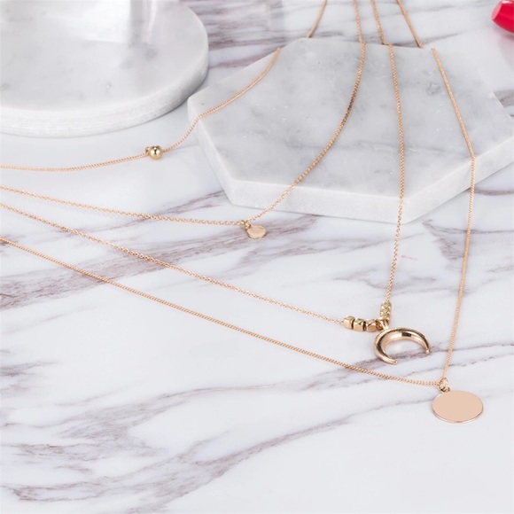 Last Half Moon Multi Layer Dainty Necklace - Picture 2 of 4